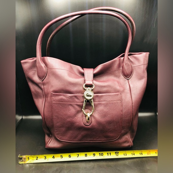 Dooney & Bourke Belvedere Logo Lock Tote Burgundy Pebbled Leather Maroon Red - Picture 7 of 16